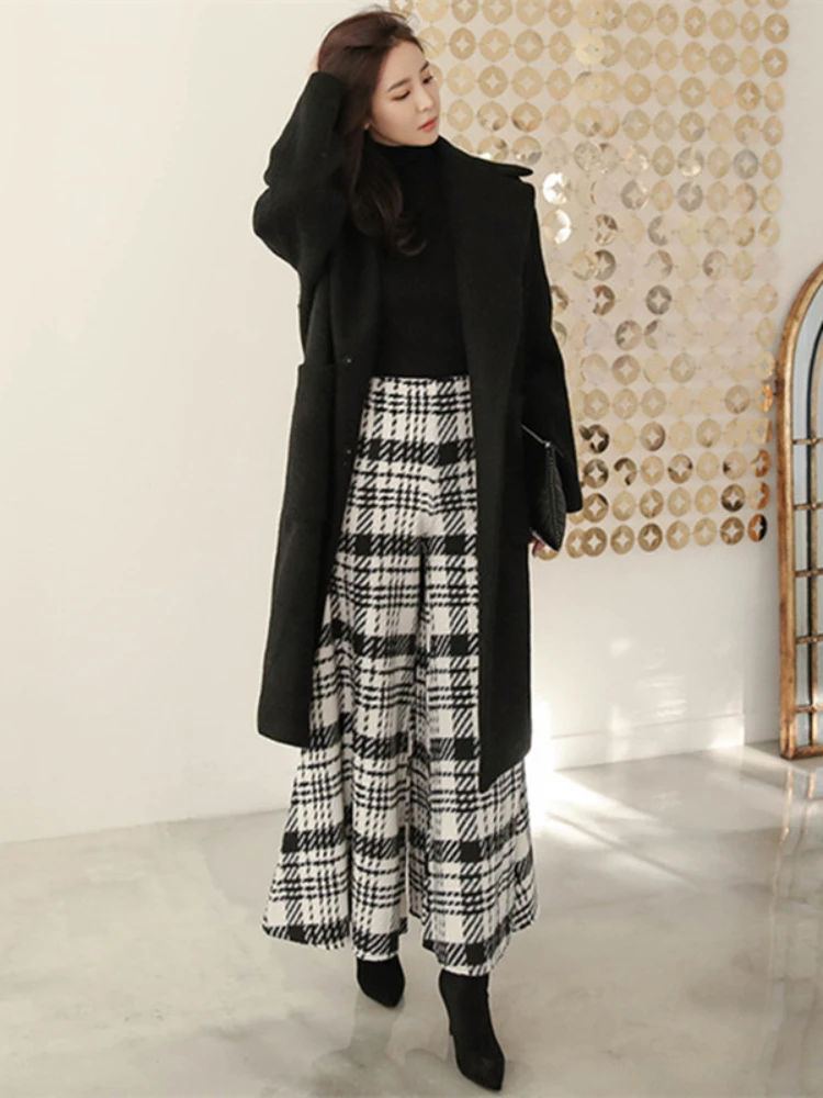 Slim Office Korean Plaid Pant High Waist Trousers Capris 2023 New Fashion Women Casual Wide Leg Pants Female Autumn Winter