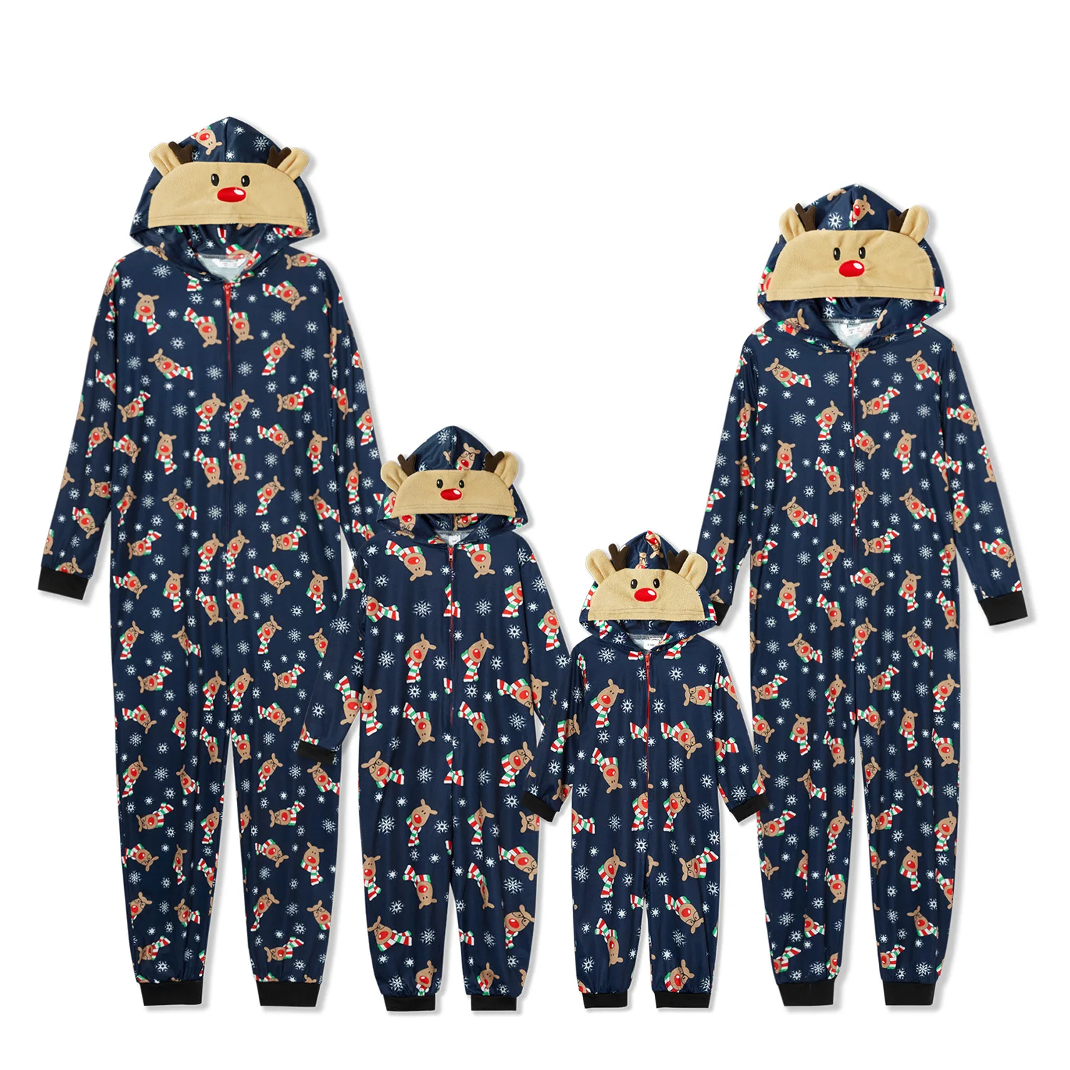 2024 Xmas Family Matching Clothing New Year New Year Moose Print Adults Kids Cute Ear Hooded Rompers Zipper Overalls Jumpsuits