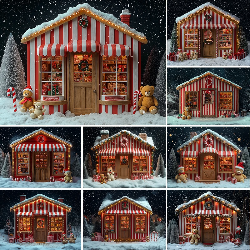 

LS Christmas Candy Store Backdrops Kids Family Photography Props Child Adult Photocall Decors Winter Snowy Photo Backgrounds