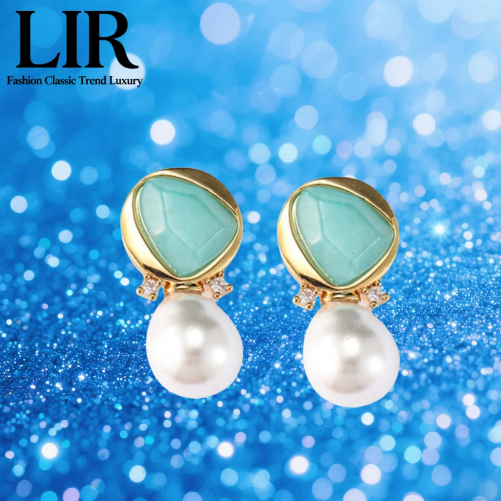 

LIR Retro Baroque-Style Pearl Women's S925 Silver Needle Premium Earrings Artistic Blue-White Match GiftBoxIncludedFreeShipping
