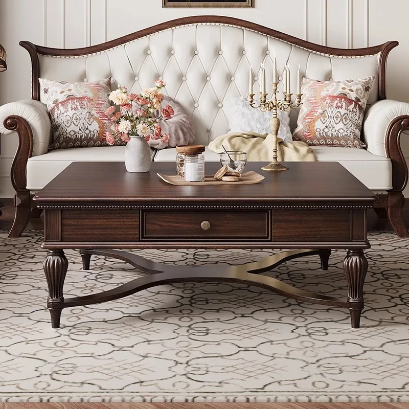 

Coffee table American retro country home living room solid wood tea table old money wind black walnut square storage tea table