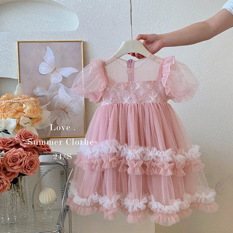 

Girls Ruffles Princess Dress For Kids Wedding Elegant Party Tutu Prom Gown Children Birthday Pageant Communion Formal