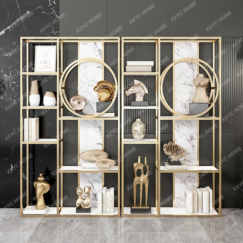 Light Luxury Style Bookshelf Stainless Steel Boycase Floor Living Room Metal Shelf Display Stand