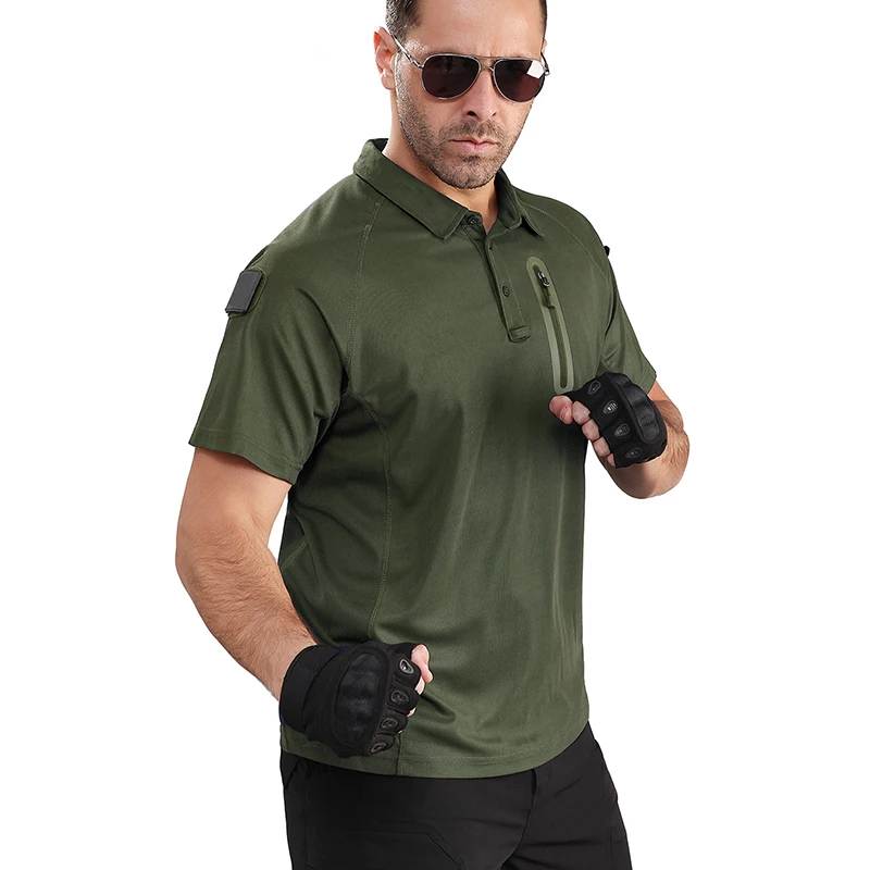 Men\'s Short Sleeve Polo Shirts Summer Tactical Polo with Zip Pocket Outdoor Hiking Golf Shirt Big Plus Size USA Size