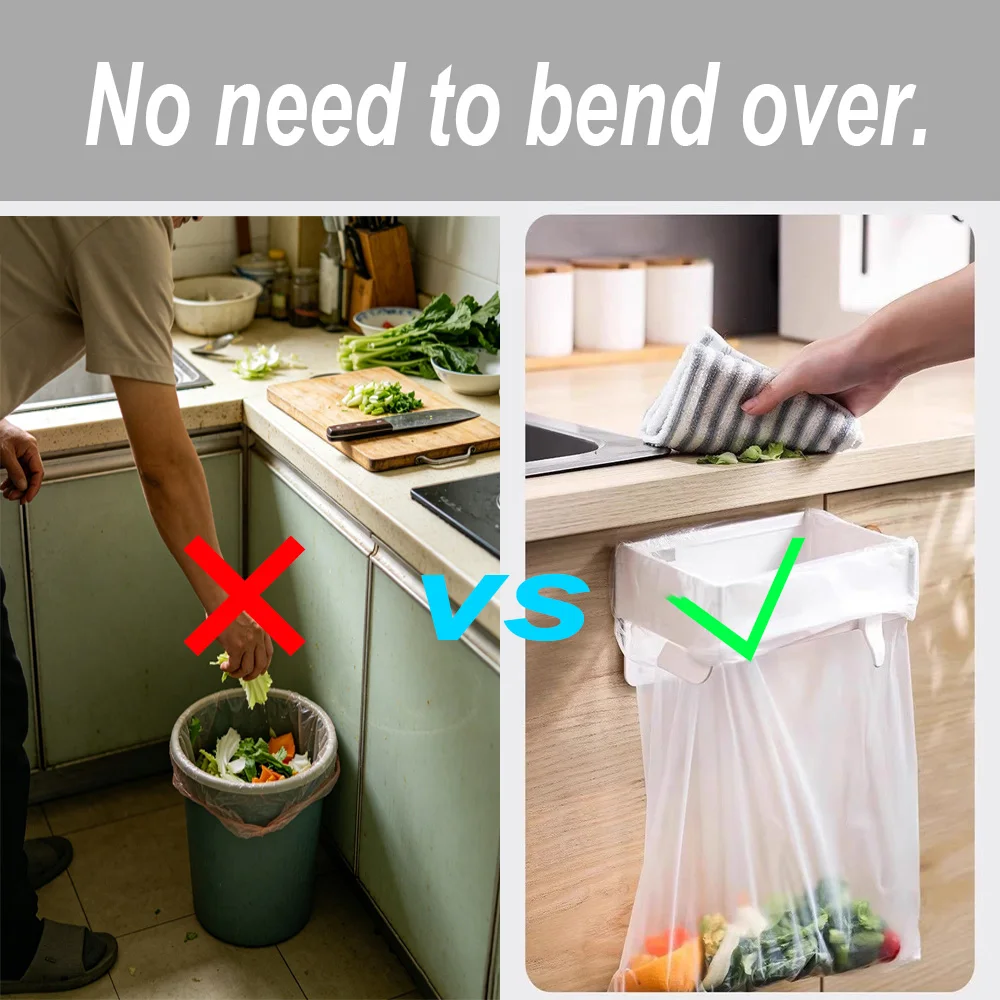 

Kitchen Hanging Trash Holder Cabinet Door Garbage Rack Foldable Waste Bin Frame Space Saving Kitchen Organizer