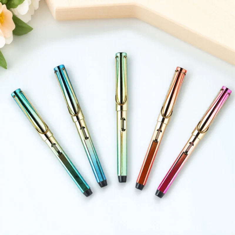 

5pcs Fountain Refillable Steel Pen Smooth Writing Office School Stationery For Students Calligraphy Practice Ink Pen