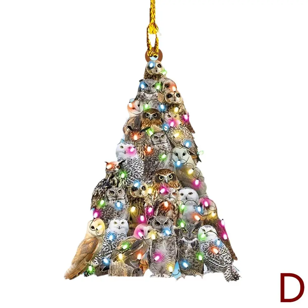Árvore de natal pendurado ornamento forma de árvore decoração acrílica 2d animais planos empilhados pingente para festas decoração de casa do carro y8m0