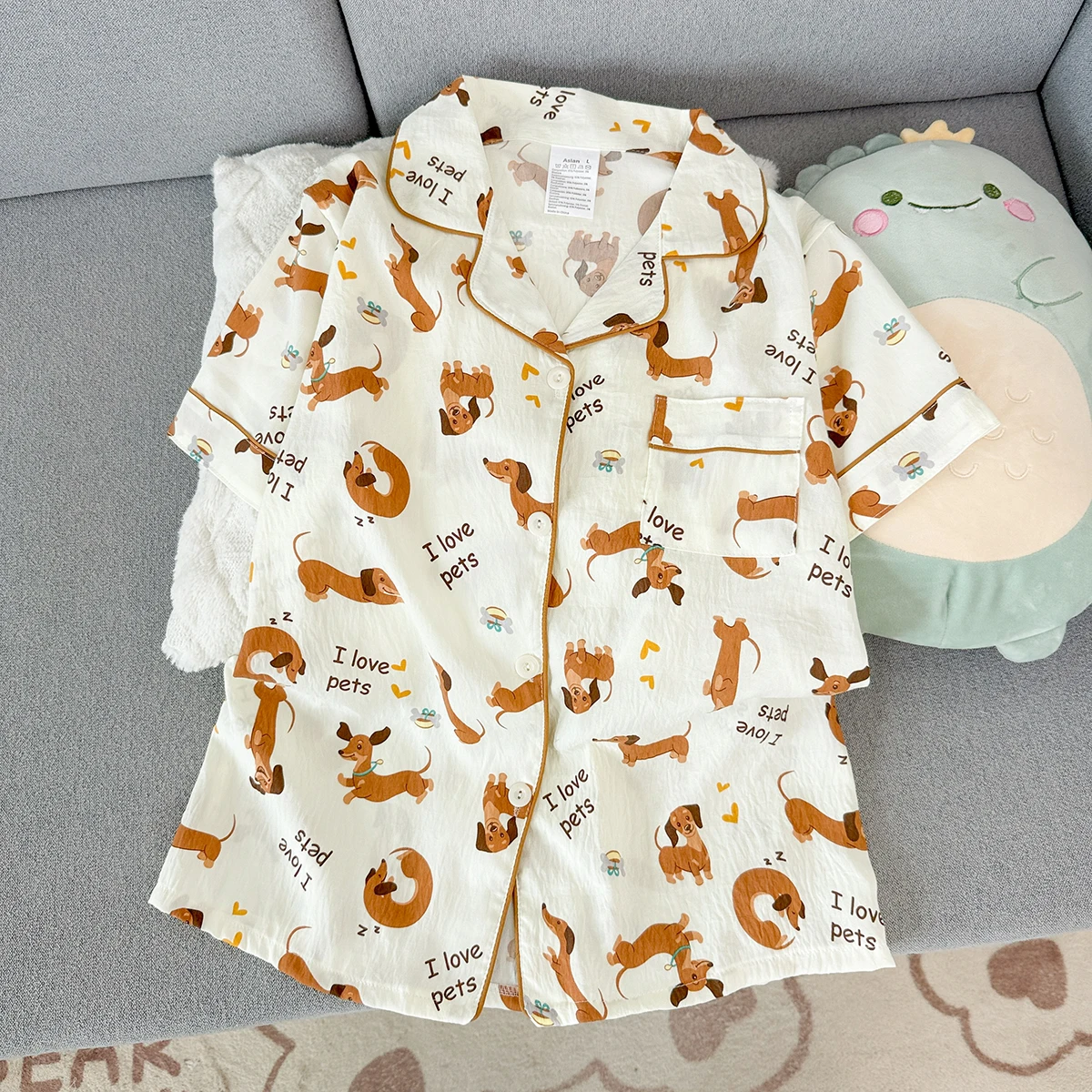 Summer Pajamas for Women, Thin Style with Puppy Pattern, Short-Sleeved Shorts, Sweet and Cute, Can Be Worn Outside in Summer, Home Wear Set, Two-Piece Set view 3