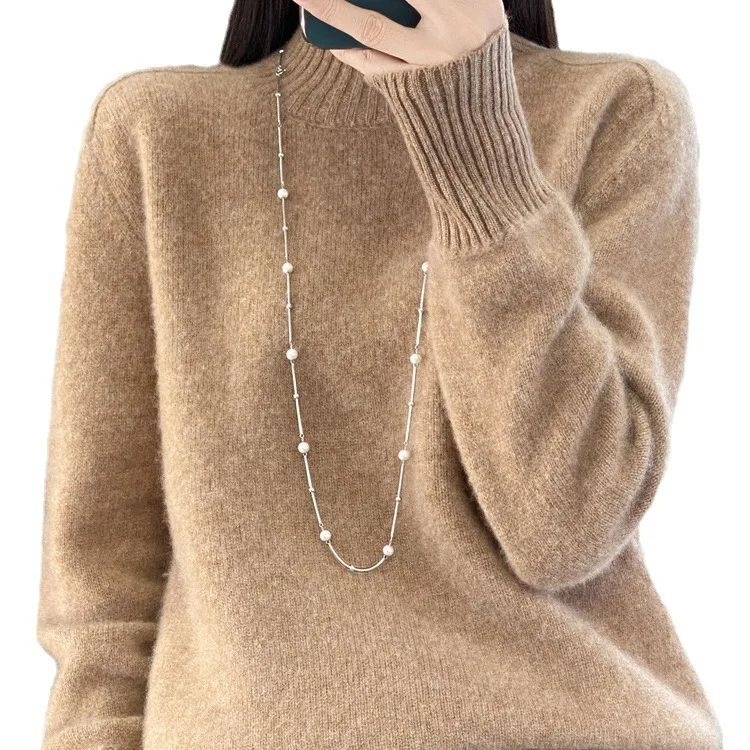 Half-turtleneck Warm Solid Color Cashmere Women Pullover Long Sleeve Loose Casual New Knitted Sweater