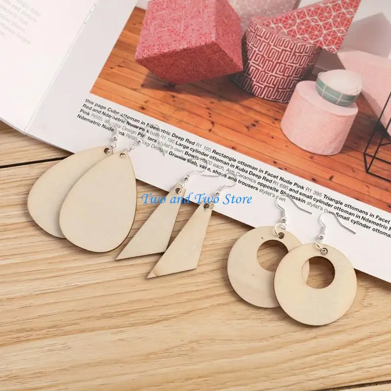 HX6F 60 Pieces/Set Unfinished Earrings Multi-shape Blank Tapered Cutout Pendants