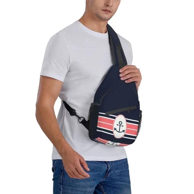 Mochila de hombro con diseño de ancla Marina Náutica para hombre, bolso cruzado en el pecho, informal, de marinero, para senderismo