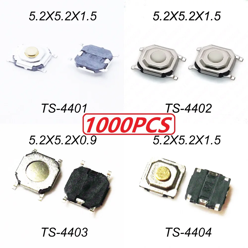 

1000PCS 5.2X5.2X1.5mm/0.9mm Tact Push Button Phone Screen Key Button Switch Super Tiny Micro Tact Switch Momentary Switch Button