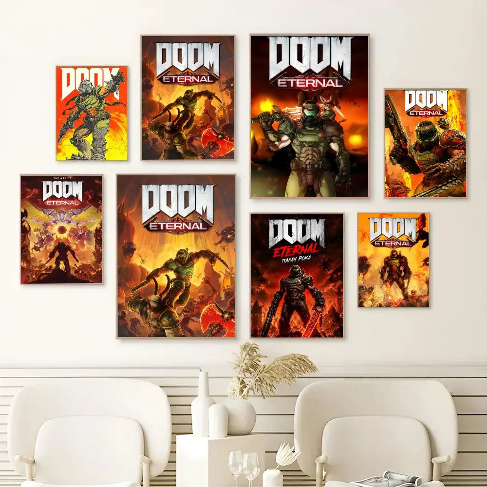 Shooting Game D-DOOM Eternal Poster Self-adhesive Art Waterproof Paper Sticker Coffee House Bar Dorm Room Wall Decor