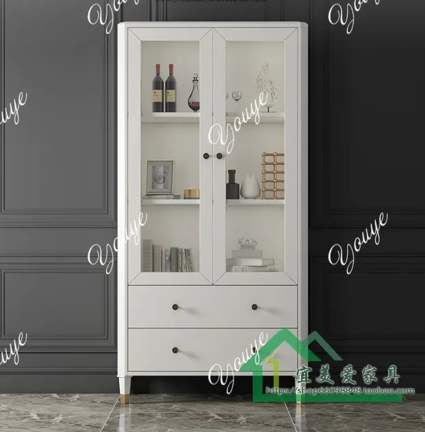 American light luxury solid wood double-door wine cabinet simple modern storage living room against the wall  apartment cabinet