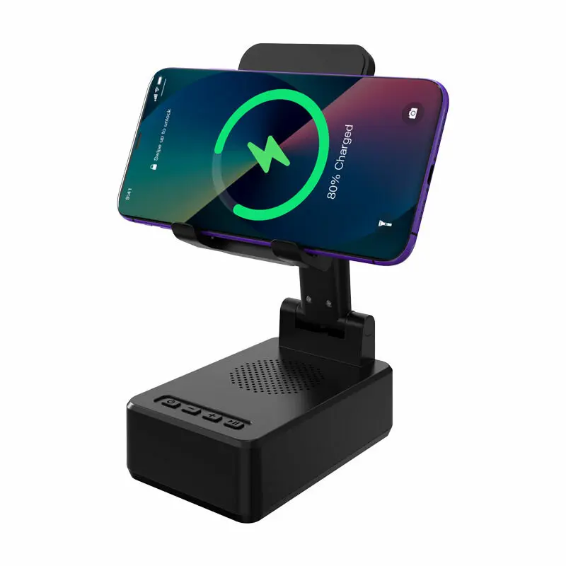 

Portable Phone Stand Speakers Bluetooth with Wireless 15W Charger Cell Phones Holder Adjustable Bracket for Desk Home Office