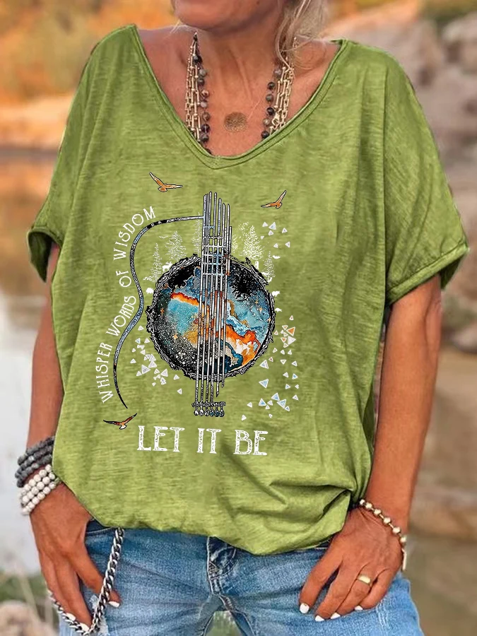 ilstile Damen-T-Shirts mit Hippie-Be-All-Right-Aufdruck, Sommer, kurzärmelig, lässig, lockeres T-Shirt, V-Ausschnitt, blaue T-Shirts, Neuankömmling