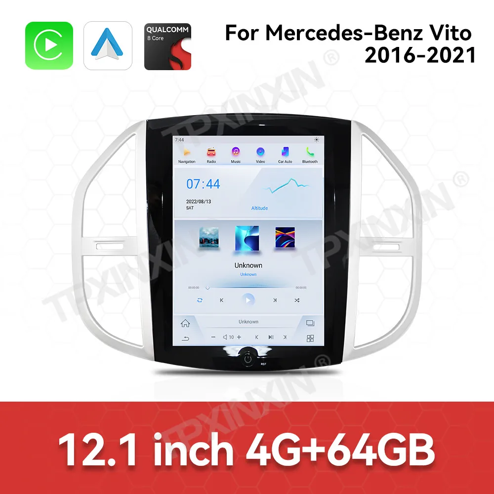 

12,1-дюймовая автомобильная стереосистема Android13 для Mercedes Benz Vito 2016 2017 2018 2019 2020 2021, радио с вертикальным экраном, GPS, медиаплеер, тепловой блок