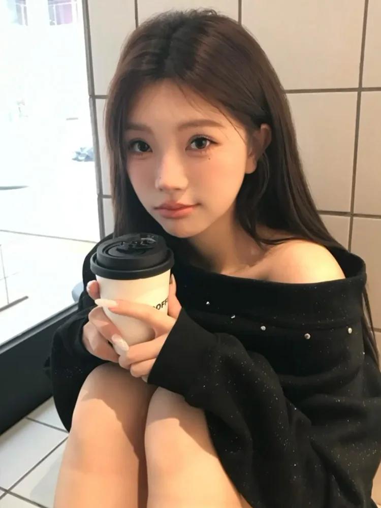 Suda de manga larga de un solo hombro para mujer, Top informal de estilo coreano, estilo perezoso, efecto adeazante, pr...