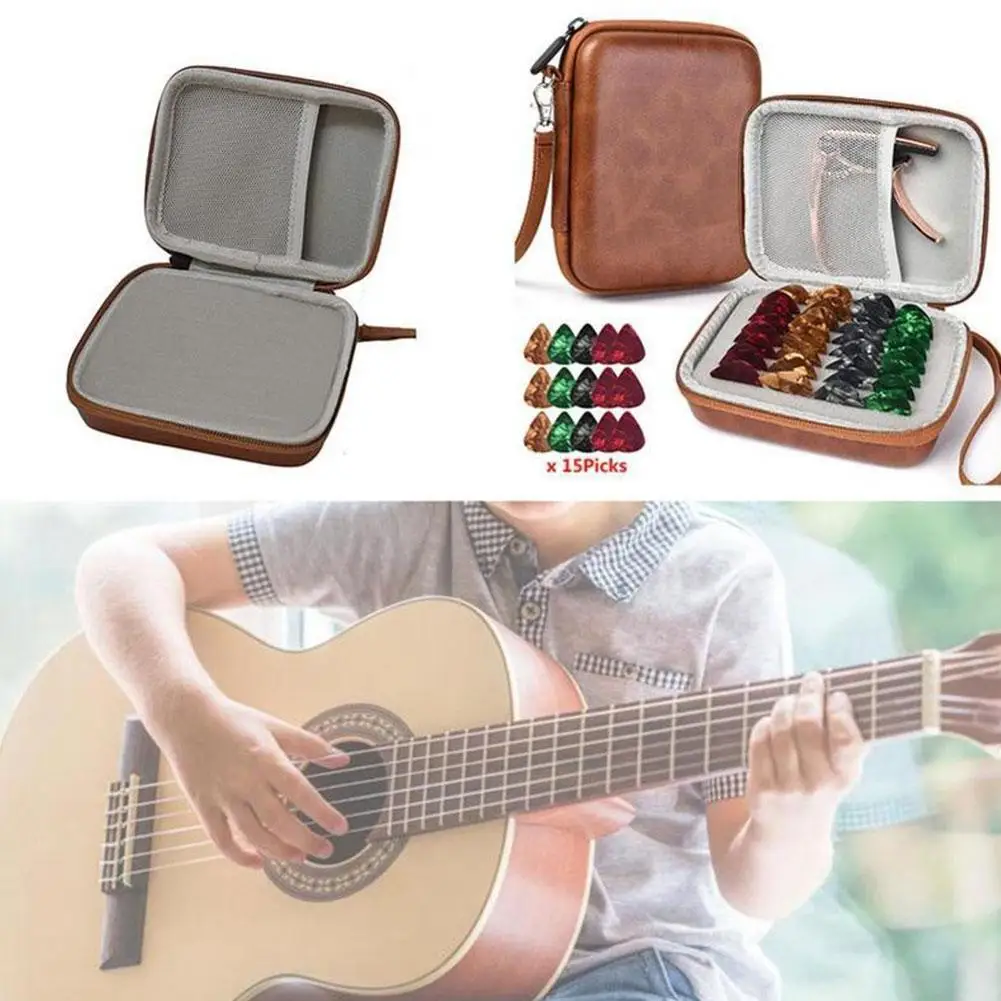 

EVA Hardshell Portable Guitar Pick Storage Box Set With Pick Slot Tuning Clip Tuner String Storage Bag Includes 15* Picks