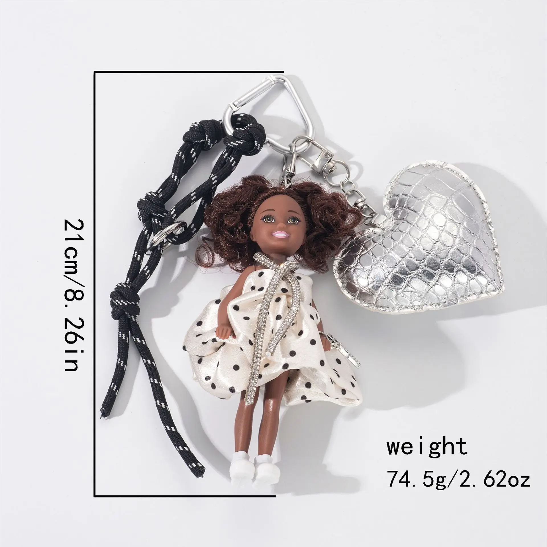 شعبية لطيف الأفريقية بابي دمية على شكل أميرة مفتاح قلادة موضة البولكا نقطة فستان أسود الجلد دمية على شكل أميرة حقيبة ديكور هدية عيد ميلاد