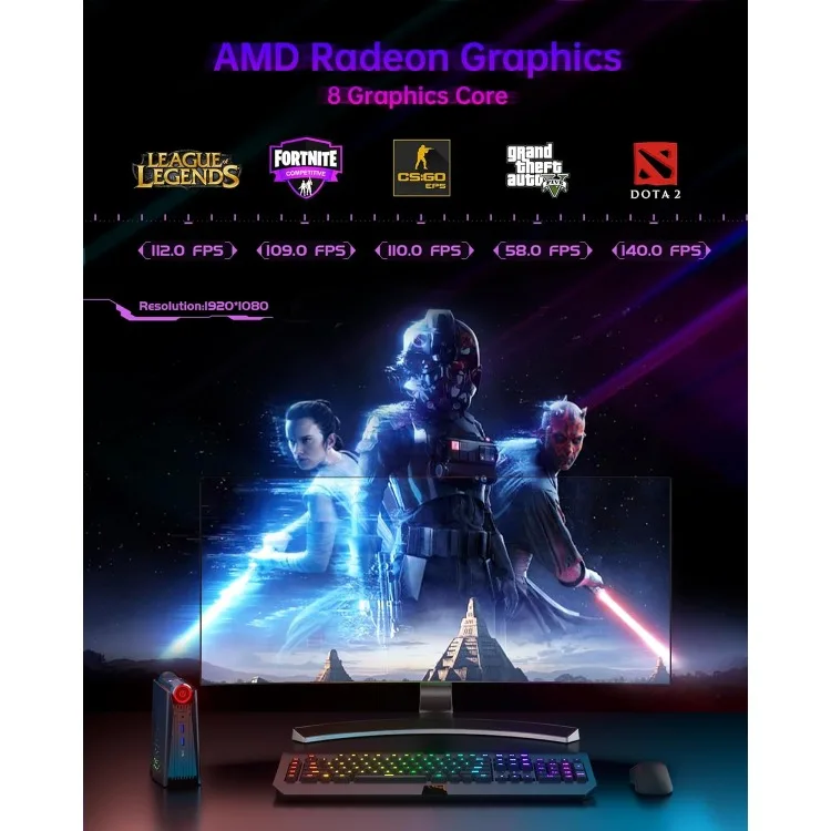 Acemagician [Gaming Pc] Ryzen Mini Pc, Amd Ryzen 7 5700u (Tot 4.3Ghz) 16Gb Ddr4 512Gb Nvme Ssd Mini Desktop Computer