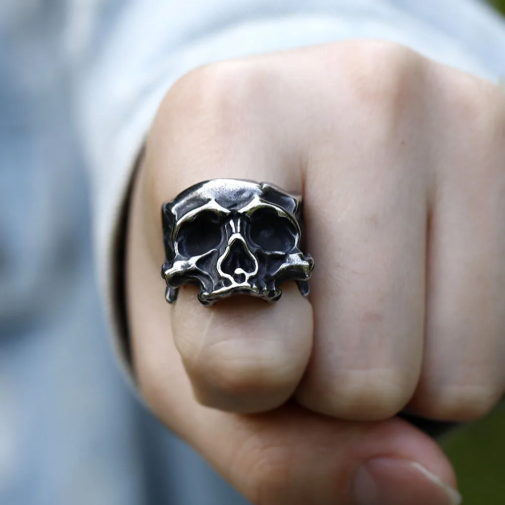 NEW Men\'s 316L stainless-steel rings retro Motorcyclist skull RING for teens gothic punk Jewelry Gift free shipping