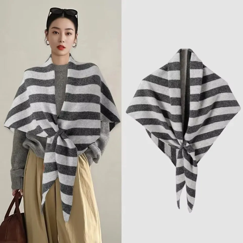 

Comfortable Wool Blended Women Shawl Big Striped Print Pashmina Wraps Warm Soft Poncho Cape Fashion Accessory
