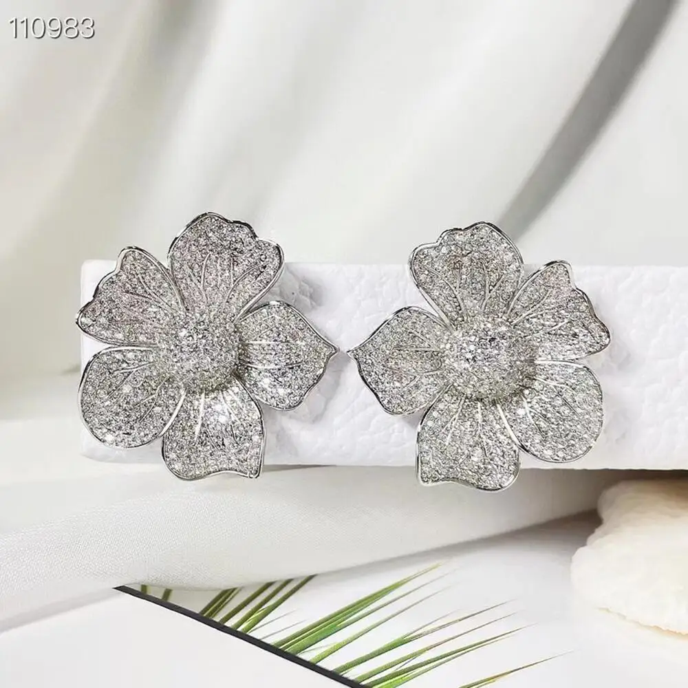 SENYU Large Lady`s Flower Earrings Elegant Stereoscopic Leaf Luxury Women Jewelry for Party Banquet Fit Ears Big Flower Earring