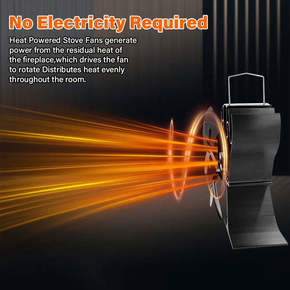 Heat Powered Fireplace Fan with 6 Blades Silent Eco Friendly Automatic Speed for Uniform Heat Distribution in Winter Rooms