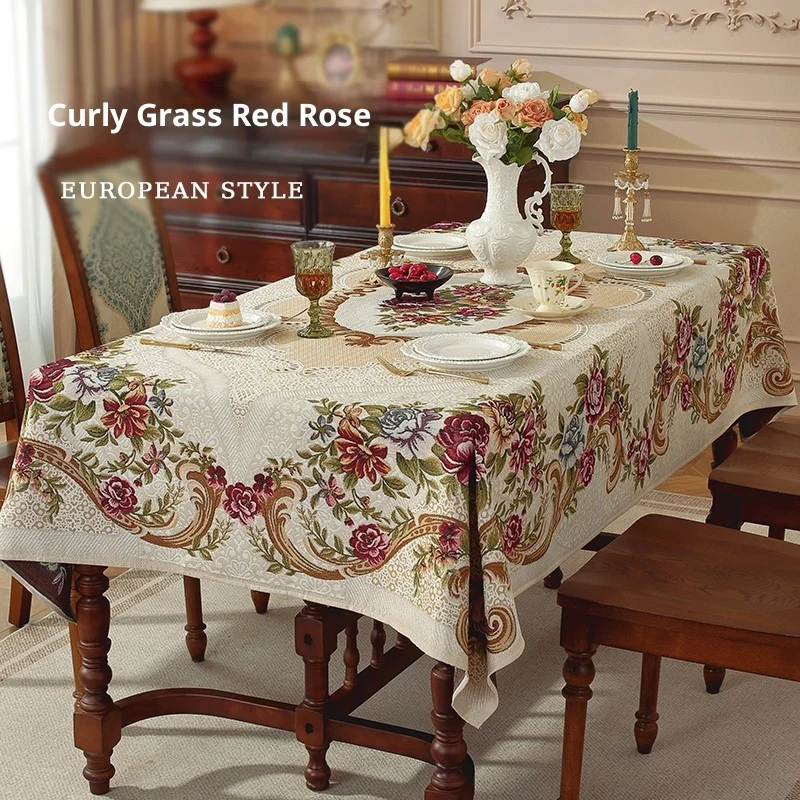 

New European-style Tablecloth, Thickened and Draped Rectangular Rose-patterned Tablecloth, Perfect for Parties and Gatherings.