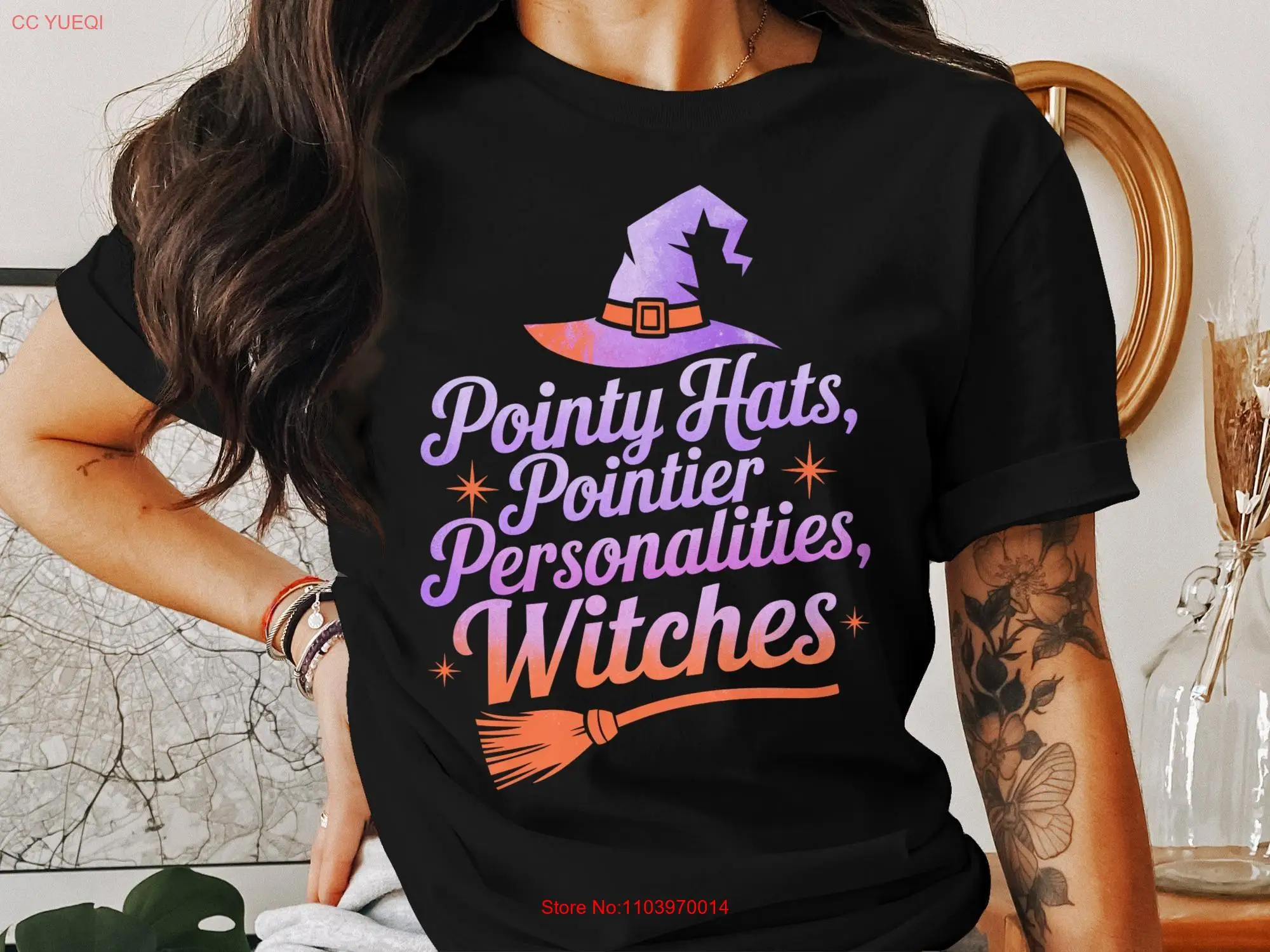 Острые шляпы Pointier, индивидуальная футболка с ведьмами, забавная ведьма на Хэллоуин, жуткий сезон, ведьминские вибрации