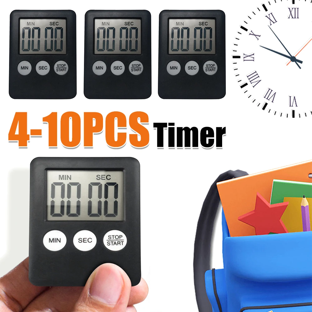 4-10PCS Digital Sports Alarm Clock Multi-Function Electronic Timer Stopwatch LCD Display Mini for Sports Exercise Baking Cooking