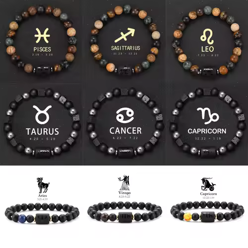 12 Zodiac Bracelets Natural Stone Cancer Virgo Leo Libra Bracelet Couples Friendship Gifts Bracelets jewelry pulsera hombre - Image 4