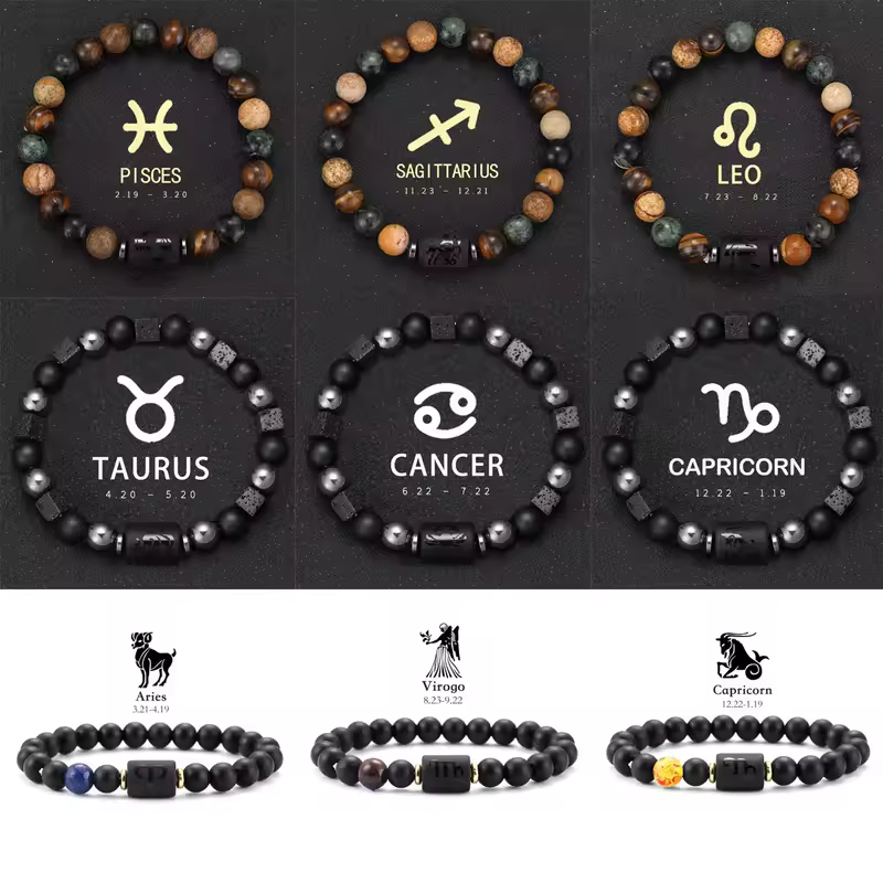 12 Zodiac Bracelets Natural Stone Cancer Virgo Leo Libra Bracelet Couples Friendship Gifts Bracelets jewelry pulsera hombre - Image 4
