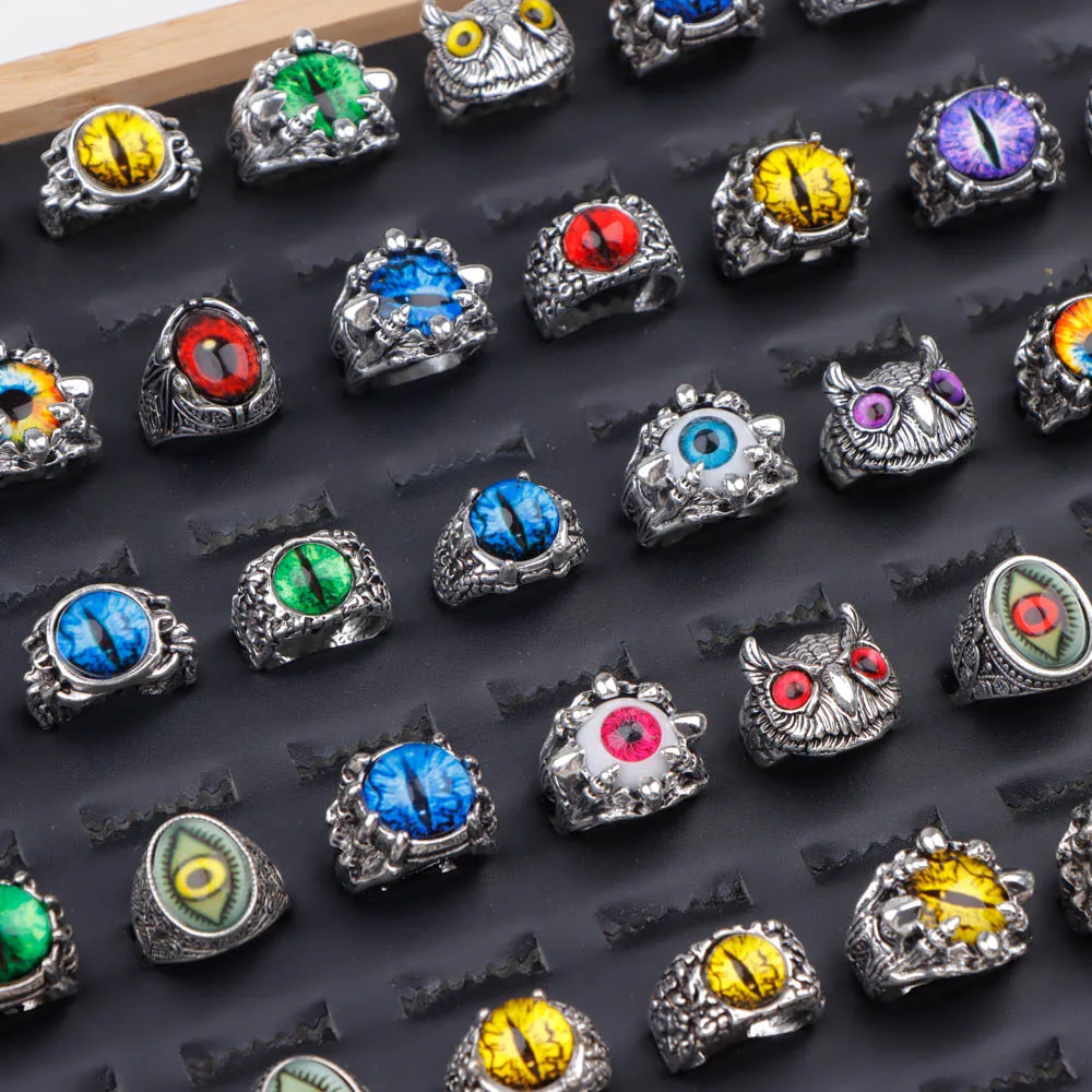 10/20/30/50 قطعة/الوحدة خمر الشرير سحر الحيوان البومة العين خواتم الاصبع للرجال امرأة مزيج نمط الهيب هوب مجوهرات اكسسوارات هدية حفلة