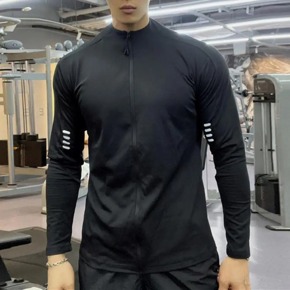 Men Cycling Coat Men's Stand Collar Sports Coat with Elastic Sweat Absorption Soft Breathable Fabric Quick-drying for Gym