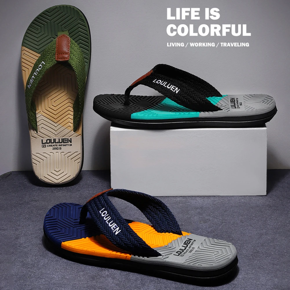 Men Slippers Outside Beach Flat Flip-flop Summer Casual Slippers Indoor Home Male Comfortable Anti-slip Shoes Thong Sandals