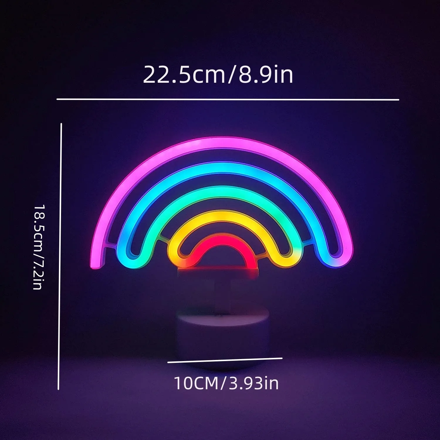 Bateria ou USB Powered LED Rainbow Neon Light, Lâmpada de néon colorida com base de suporte, Nightlight decorativo para quarto do casamento