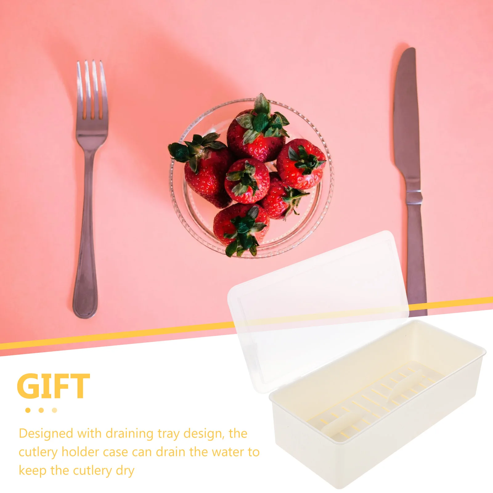 

Cutlery Storage Box PP Material Transparent Lid Chopsticks Spoon Fork Organzier Draining Tray Kitchen Household