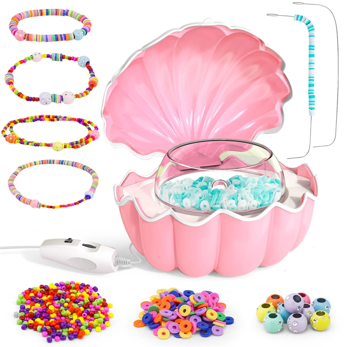 

ABLG Bead Stringing Machine Spinner for Bracelets Making Gift for Girl Clay Electric with Needle and Thread Bracelets PINK