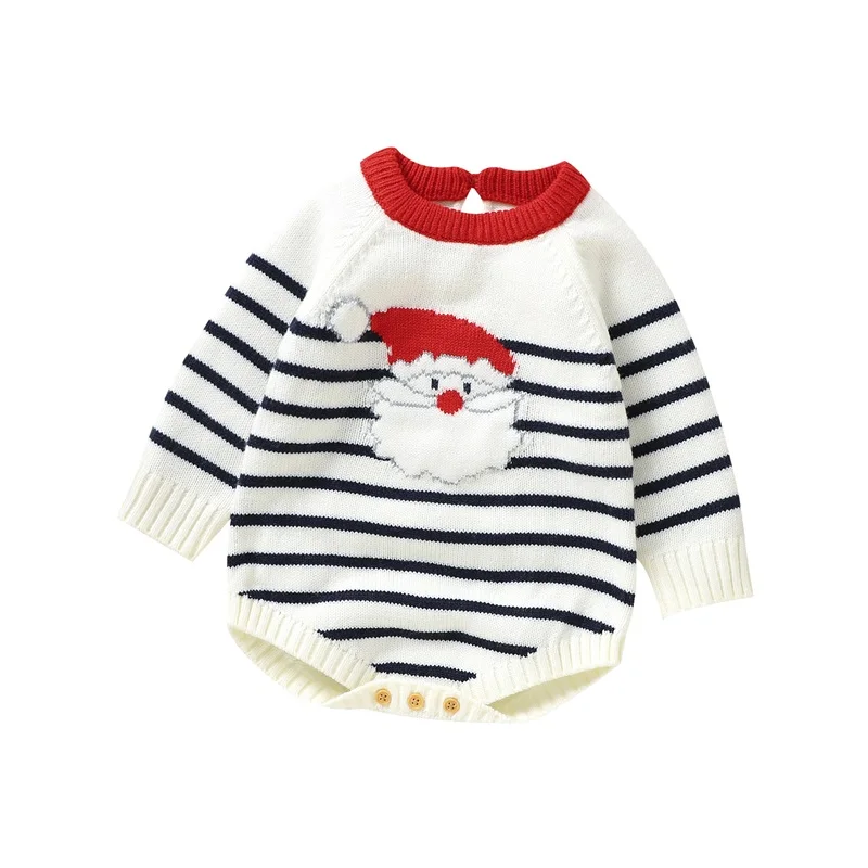 

Autumn Christmas Infant Baby Boys Girls Bodysuit Striped Long Sleeve Santa Print Jumpsuit Playsuit Fall Xmas Clothes