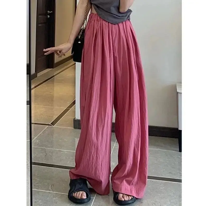 2023 New Summer Fashion Trend High Waisted Drape Drape Casual Loose Fitting Japanese Lazy Pleated Solid Color Wide Leg Mop Pants