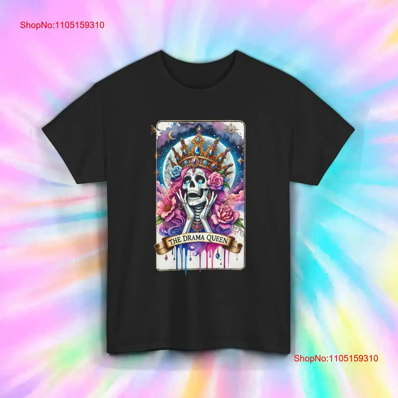 

Футболка Drama Queen Skeleton в стиле Таро с короной и черепом, юмор S 5XL, винтажная стираная дышащая графическая мужская футболка унисекс, мягкая стильная