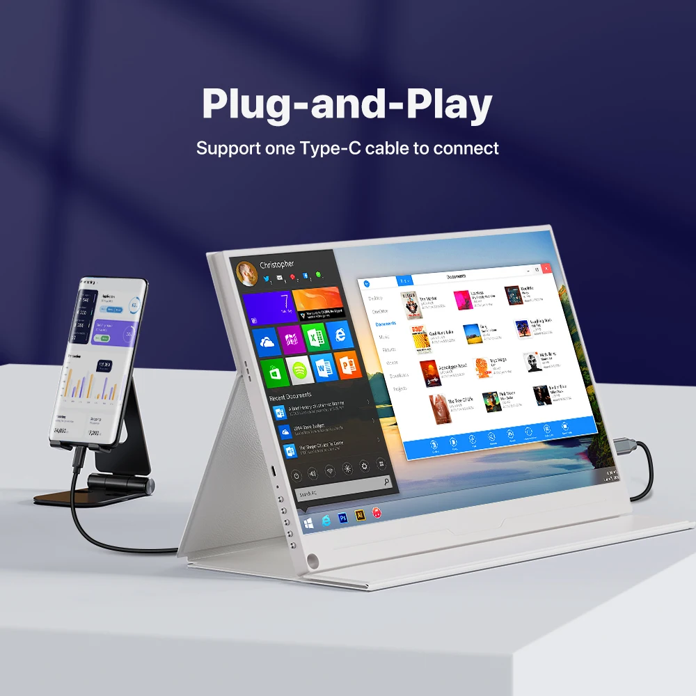 完璧なポータブルモニター 15.6 インチ 1080P USB-C HDMI コンピュータディスプレイ HDR IPS ゲーム画面 PC ラップトップ用プレミアムスマートカバー付き