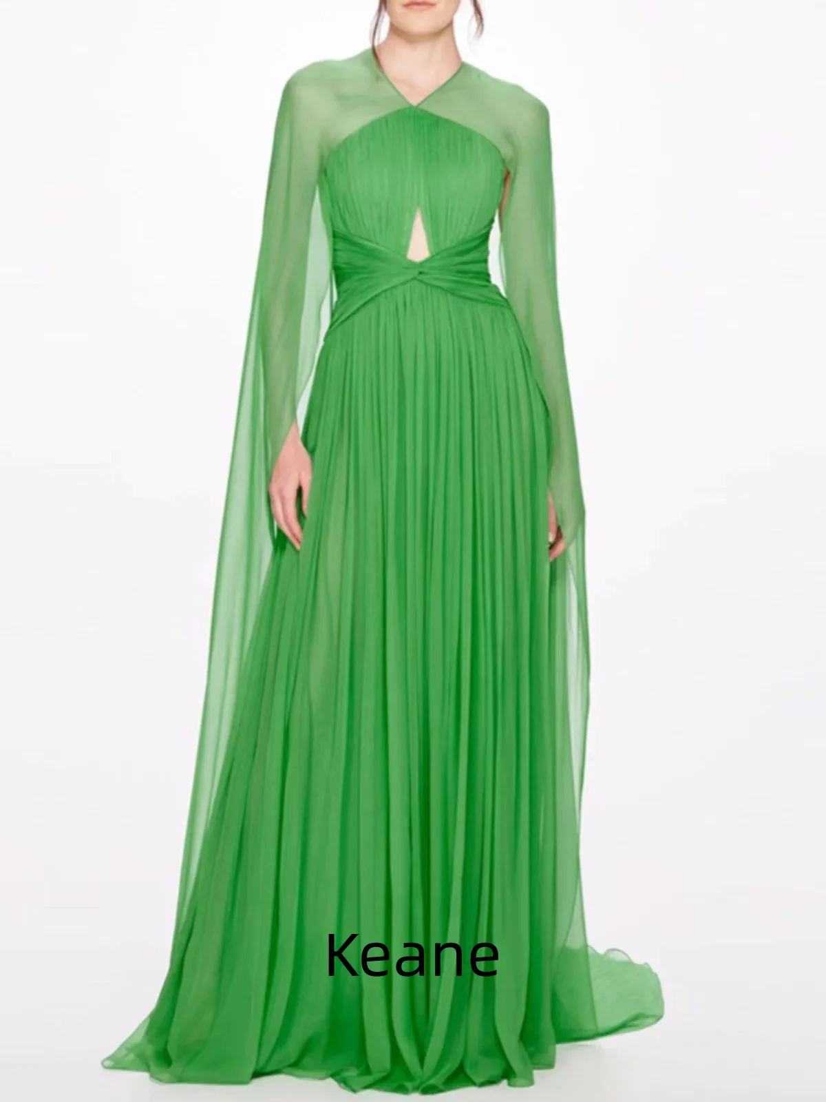 

Green Chiffon Pleat Deep v Evening Dresses Custom Made Elegant Long Dress for Special Occasions Prom Gowns