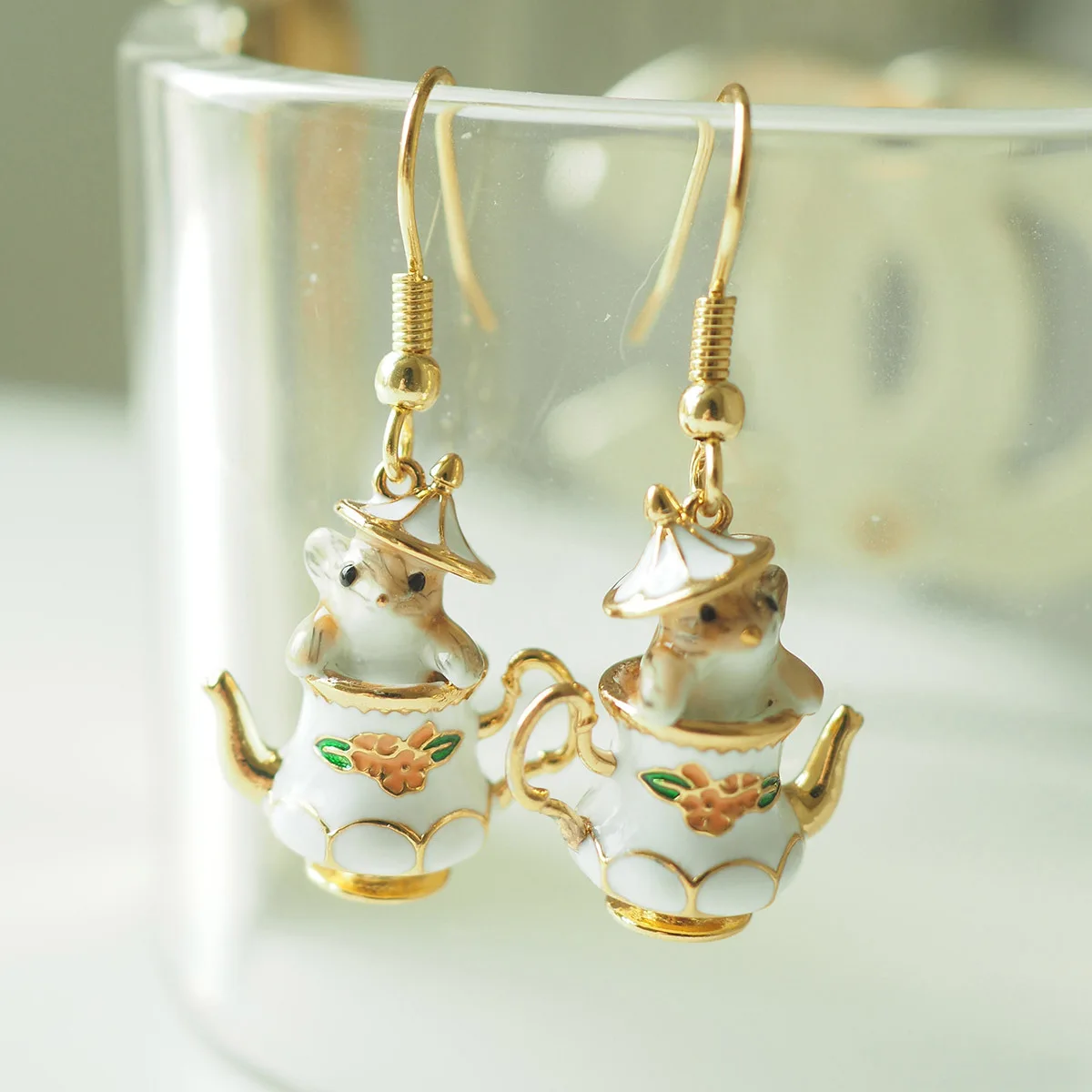 Foydjew Creative Cute Cartoon Tea Cup Chipmunk Earrings Necklaces Handmade Epoxy Drip Gum Jewelry Sets For Women Christmas Gifts