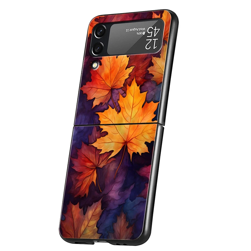 Colorful Leaves Hard PC Phone Case For Samsung Galaxy Z Flip 4 5 Black Cover For Galaxy Z Flip 3 Foldable Shockproof Case Capas