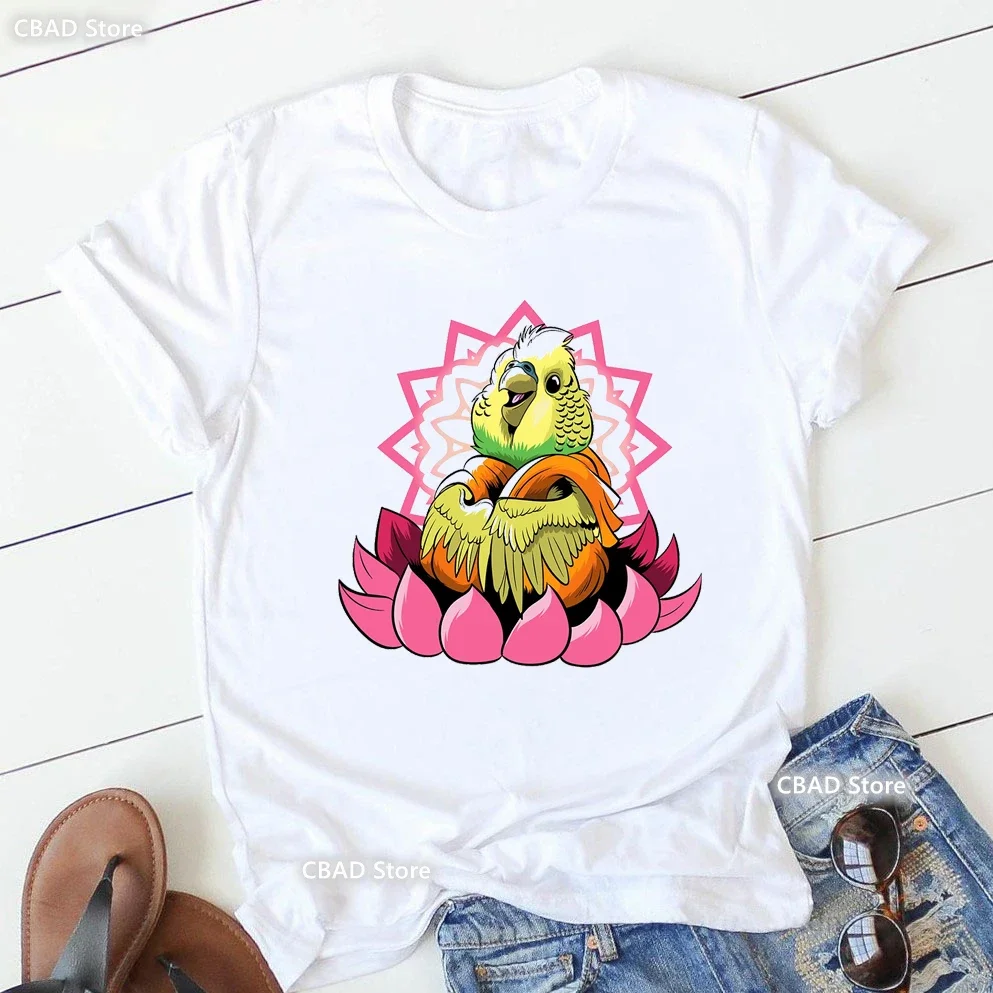 Cute Cockatiels/Parrot Bird Lovers Print T Shirt Girls Sunflower Flowers Tshirt Women Harajuku Kawaii Clothes Summer Tops Tee