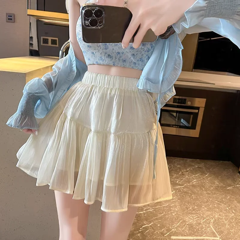 Ruffle High Waist Short Pleated Pleat Mini Women's Skirt Korean Style Summer 2025 Aesthetic Vintage Cheap New in V Female Skirts