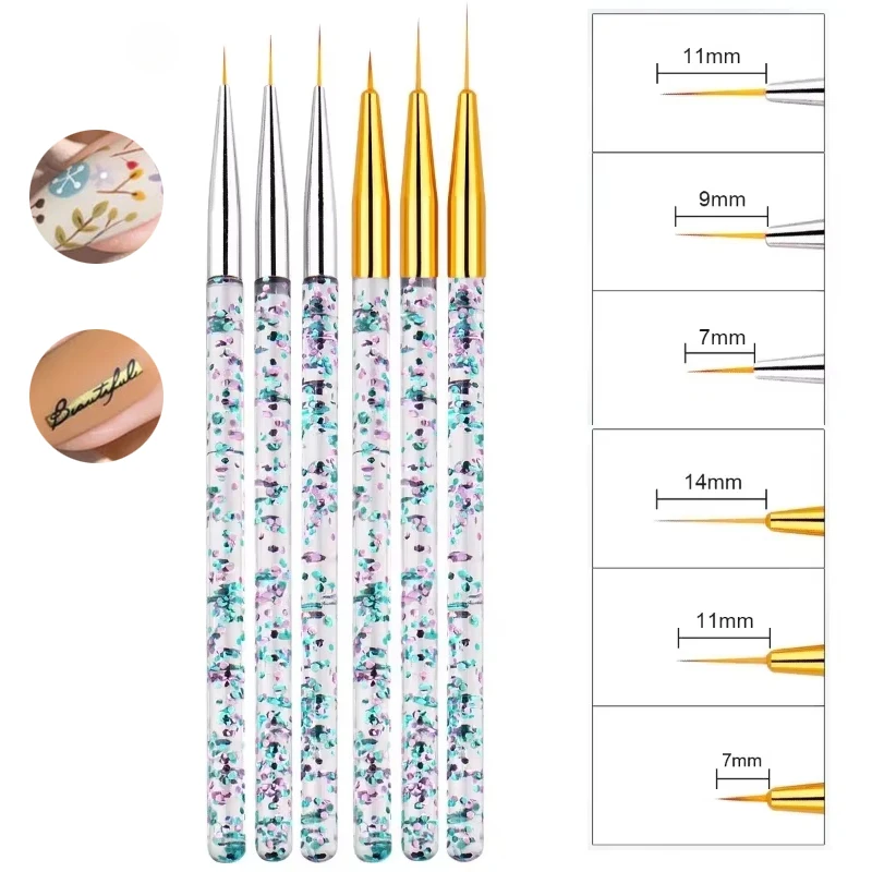 3Pcs/set Nail Art UV Gel Liner Painting Brushes Drawing Flower Striping Design Manicure Tools Kits 7/11/14mm Nail Brush